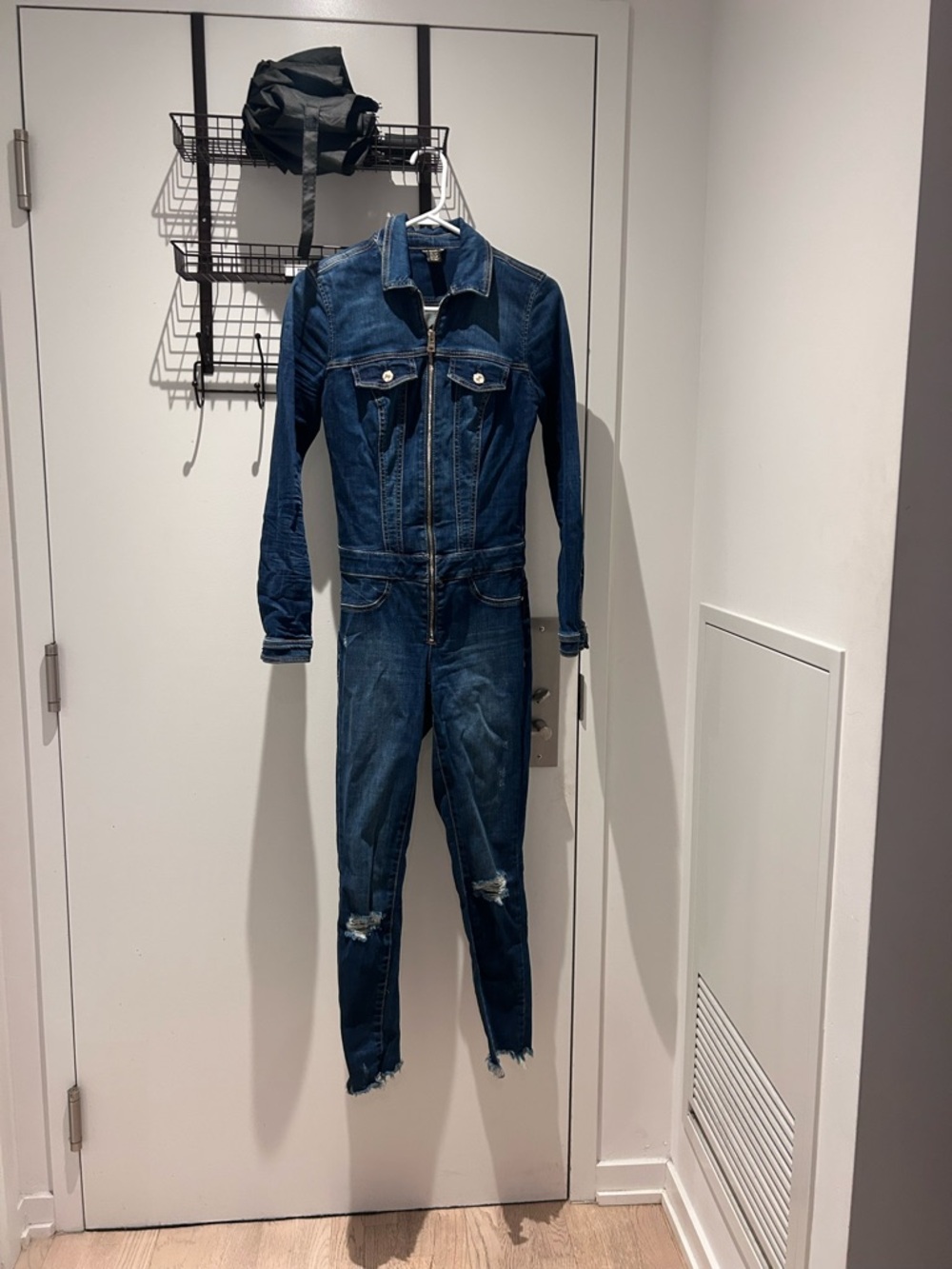 Guess Dark Blue Denim Jumpsuit - Zip Front Romper